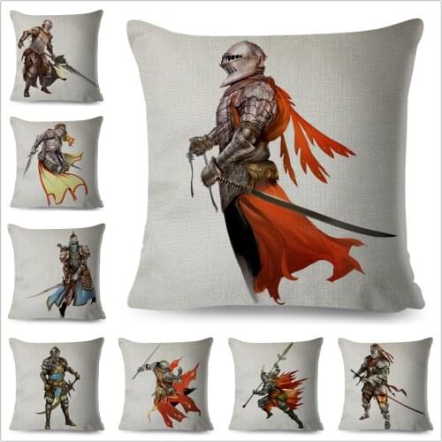 Colorful Cartoon Medieval Warrior Pillowcase Linen Cushion Cover for Sofa Home Car 45x45cm Decor Pillow Case Pillows Covers