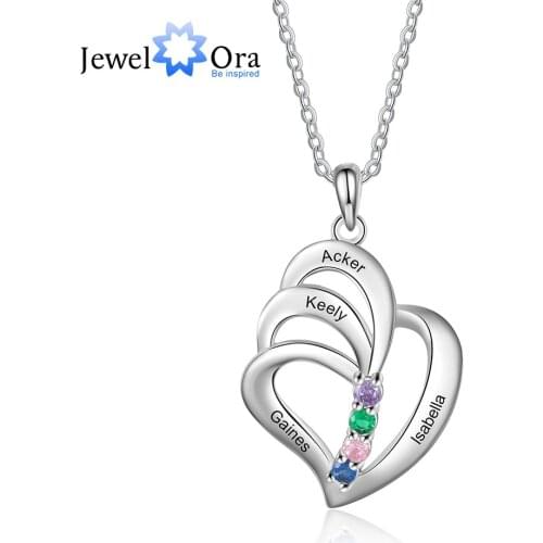 JewelOra Customized Engraving 4 Names Pendants for Women Personalized Mother Necklace with Birthstone Classic Unique Jewely Gift