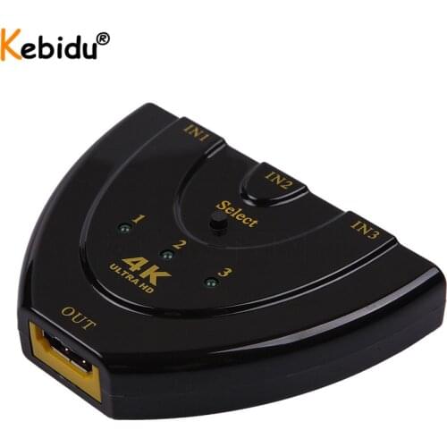 Kebidu Mini 3 Port Switch Box HDMI-compatible 1080P 4K*2K 3D 4K Switcher Splitter 3 In 1 Out Hub For DVD HDTV Xbox PS3 PS4
