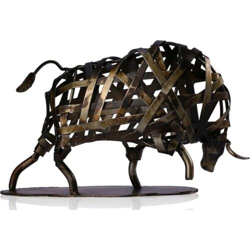 Metal Figurine Iron Braided Cattle Figurine Vintage Home Decor Handmade Animal Crafts Accessories Gift For Home Office