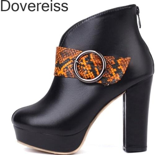 Doveeiss Fashion Winter New Sexy Round Toe Brown Elegant New Waterproof Chunky Heels Ankle Boots 454 6 47 48
