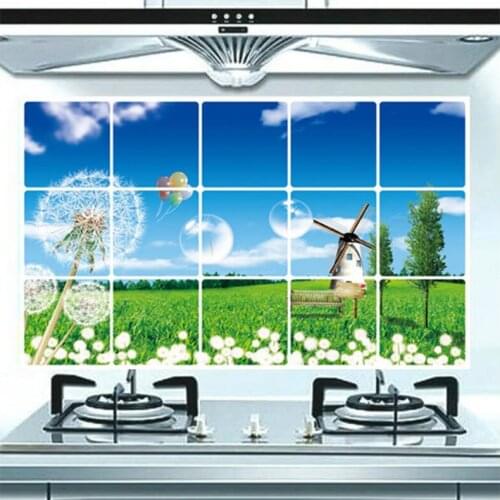 Kitchen Decor Sticker Wild Dandelion Pattern Greaseproof Oilproof Waterproof Wall Stickers Kitchen Decoration Accessories Paper