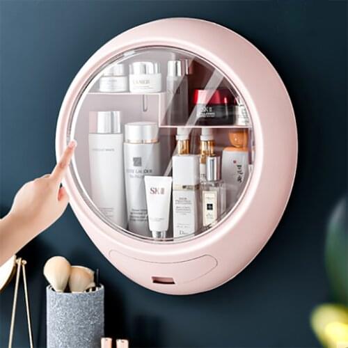 Wall-mounted Makeup Holder Round Cosmetic Storage Box Jewelry Organizer for Toner Cream Shelf Self-adhesive Makeup Storage She