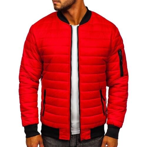 New Mens Stand Collar Jackets Thick Cotton Padded Coat Zipper Parkas Man Autumn Winter Warm Red Jacket Outerwear Plus Size M-4XL