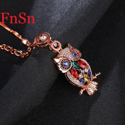 Owl Pendant Necklace Women Trendy Crystal Collar Necklaces Zinc Alloy Rose Gold Color Link Chain Choker Necklace Animal Jewelry