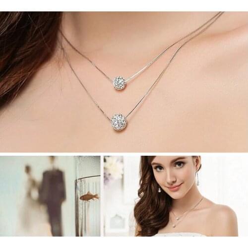 New Fashion Double Layer Silver Plated Zircon Shambhala Ball Necklaces & Pendants Jewelry for Women Jewelry Silver Color