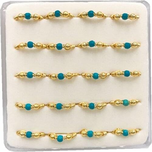 Natural turquoise with ball nose rings anti allergy jewelry handmade romantic gift nose studs sterling silver