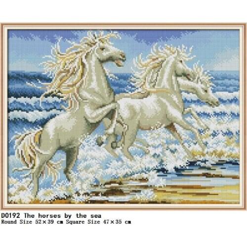 Full Drilling Round and Square Drill 5D DIY Diamond Painting The Horses by the Sea Embroidery Cross Stitch Home Decor Gift