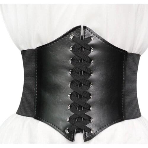 Vintage Women Corset Waist Belts PU Leather Elastic Wide Belt for Women Dress Girl Tie Up Belts Slimming Body Match