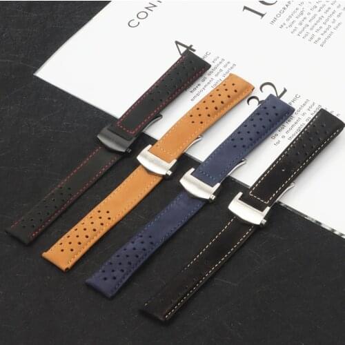 22mm Black Blue Brown Frosted Genuine Leather Watchband For CARRERA Watch Strap for MONACO Wristband AQUARACER Bracelet