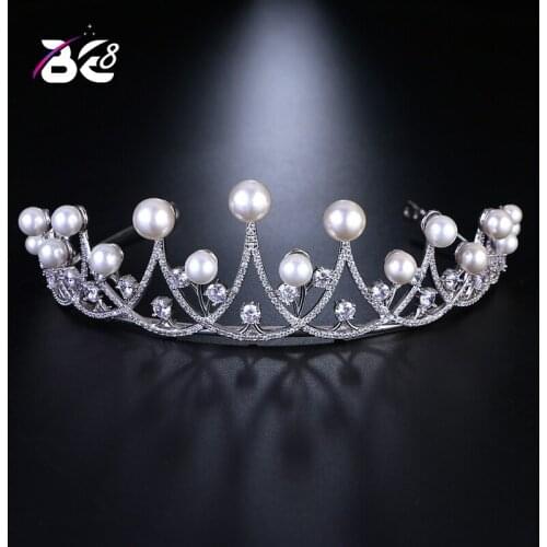 Be 8 Tiaras and Crowns Luxury CZ Pearl Princess Engagement Wedding Hair Accessories for Bridal Jewelry Coroa De Noiva H095