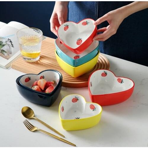 Hand-painted Ceramic Salad Cake Bowl Heart Shape Colorful Porcelain Soup Fruit Bowl Lace Rice Dessert Snack Bowl Tableware