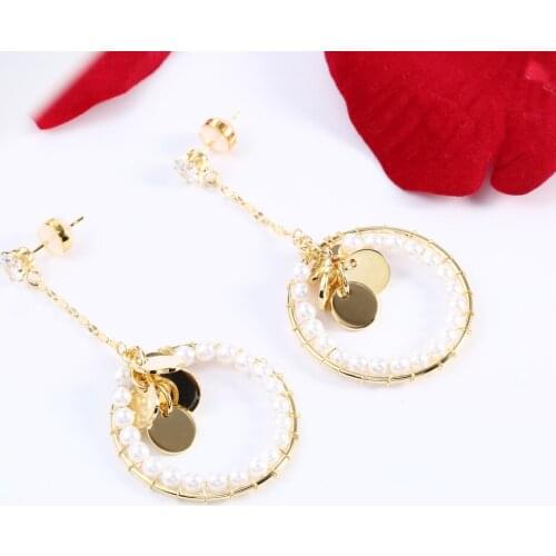 KIVN Earings Fashion Jewelry Female Pearl Round Disc Gold Long Dangle Earrings for Women Jewel Christmas Pary Birthday Gifts