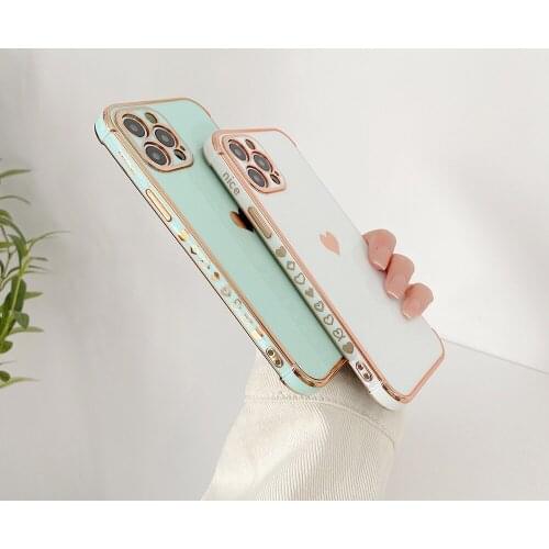 Plating Side Border Pattern Love Heart Case for IPhone 12Pro 11 12 Pro Max Silicone Cover for IPhone XR X XS Max 8 7 Plus Coque