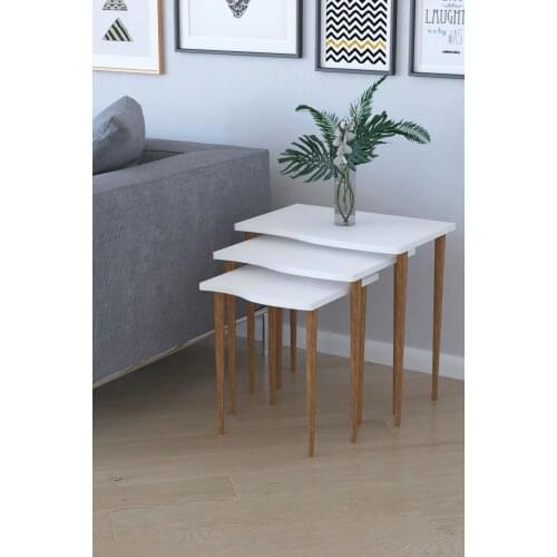 Modern RemaksBayrak 3'lü Zigon Coffee table Tea Stand-White coffe table table bassee