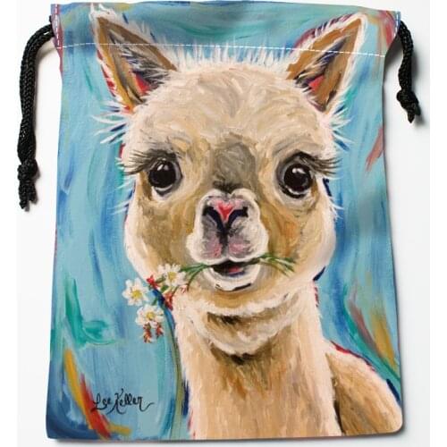 Custom Llama Animal Drawstring Bags Wedding Party Christmas Gift Pouches Packing 18x22cm Satin Fabric Storage Bag 0519