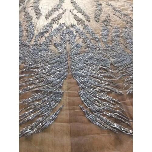 Super quality BZL-12.236 embroidered tulle lace fabric with beads Nigerian french tulle lace fabric
