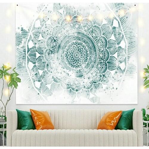 Light Green Mandala Flower Printing Tapestry Vintage Exotic Summer Plant Nature Frame for Bedroom Photography Wall Decor