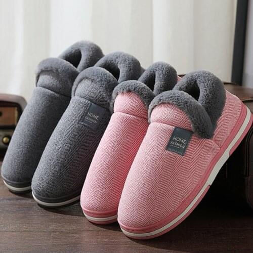 Couples With Cotton Slippers Men Women Non-Slip Wear-Resistant Thick-Soled Cotton Shoes Women Warm Home Wool Slippers Male