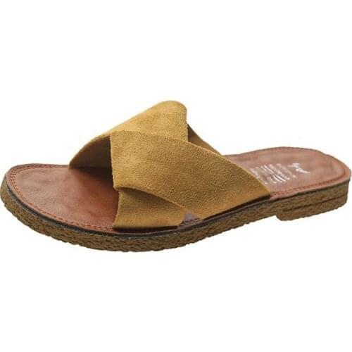 Slipper beach shoes for women - new summer 2021 style elegant oversize cross yellow flat shoes