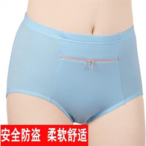 Womens briefs cotton zipper anti-theft pocket underwear for women fashion large size students new mother womens briefs