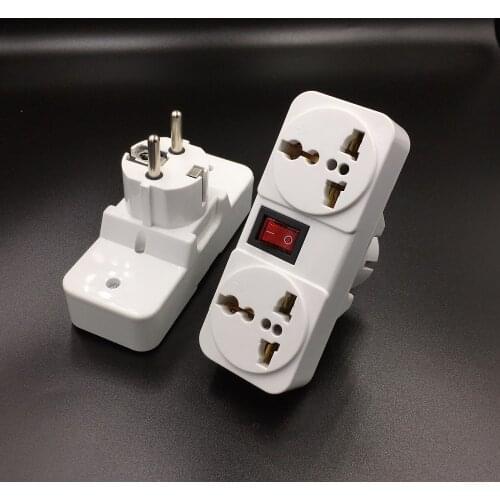 White copper 250v 10A EU universal adaptor socket Portable 2way outlet extend converter plug socket with on off light switch