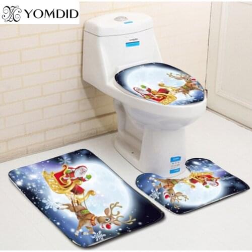 YOMDID 3PCS Christmas Toilet Mat Set Santa Claus Bathroom Mats Anti-Slip Xmas Decor Toilet Seat Cover Rug Home Decoration 2019