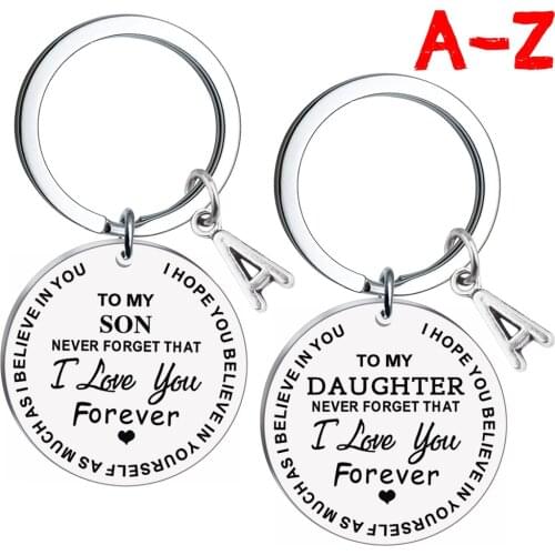 Stainless steel jewelry round brand keychain TO MY DAUGHTER/SON pendant A-Z26 letter accessory necklace брелок на ключи llavero