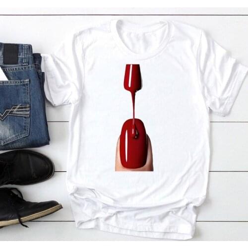 Women Short Sleeve Finger Nail Art Trend Fashion Cartoon Summer Lady Print Tee Graphic T Top Female Tshirts Clothes T-Shirt