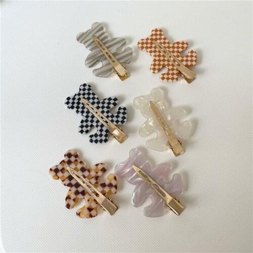 Women Korean Modal Side Hair Clip Lady Fashion Cartoon Plaid Hair Barrettes
