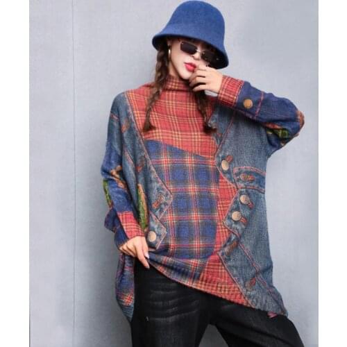 Women Turtleneck Sweater Autumn Winter Vintage 2020 Imitated Mink Wool Personality Print Oversized Knitted Pullovers Warm