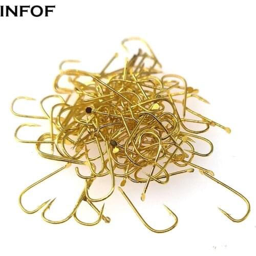 INFOF 100PCS Carbon Steel Fishing Hooks Gold Single Hooks Fishhook Barbed Carp Fishing Hook Sea Accessories Tackle