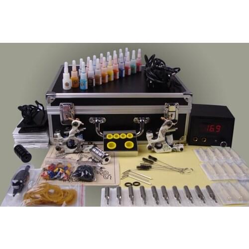 2 tattoo machine professional cosmetic makeup permanent tattoo machine power grip supply needles tip set carry box