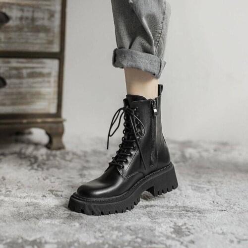 2021 Winter Fashion Women Beige Lace Up Martin Boots Black Wedges High Heels Platform Punk Motorcycle Boots Ankle Boots Shoes