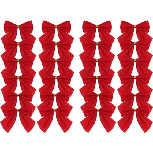 24PCS Red Ribbon Bows Christmas Ribbon Bow Ornaments Christmas Tree Decoration Christmas Gift Decoration #20