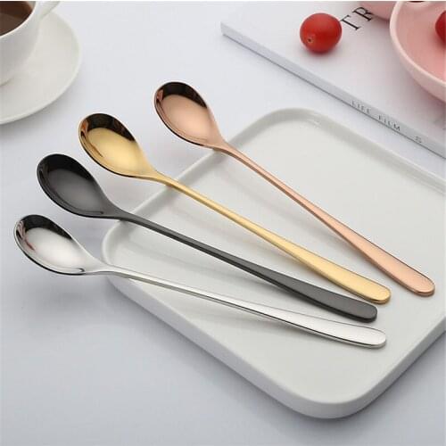 4 Colors Long Handle Spoons Coffee Stainless Steel Drinking Tools Cup Accessories Creative Coffee Spoon Home Kitchen Tableware