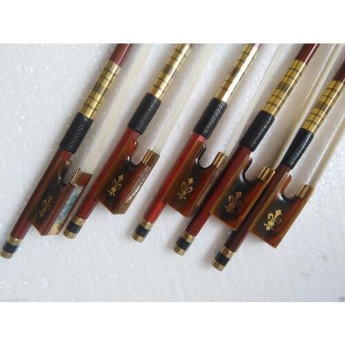 5 PCs Violin Bow Brazil wood Bow Red horn Frog white horse hair 1505