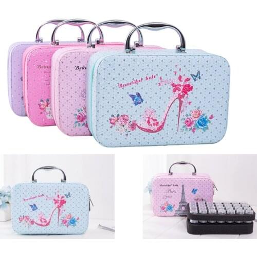 56/28 Bottles PU Leather Diamond Painting Cartoon Charms Rhinestones Tool Bag Organizer Beads Embroidery Storage Box Nail Case