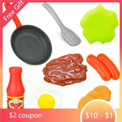 8Pcs Fake Foods Kids Toys Simulation Pretend Play Kitchen Food Utensils Set Pot Steak Vegetable Bread Toys For Kids Baby