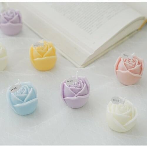 1pcs Simulation Rose Flower Scented Candle 4*4.5cm Cute Candle Wax Smokeless Aromatherapy Candle for Birthday Valentines Day