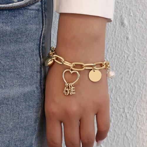 ALLYES Bohemian Coin Heart Charm Bracelets for Women Fashion Letters LOVE Chain Bracelet Bangle Female Jewelry Gifts