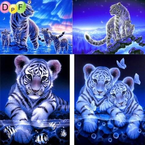 DPF 5D Round/Square full Diamond Painting Cross Stitch White Tiger Diamond Embroidery Mosaic Needlework kits Home Decor