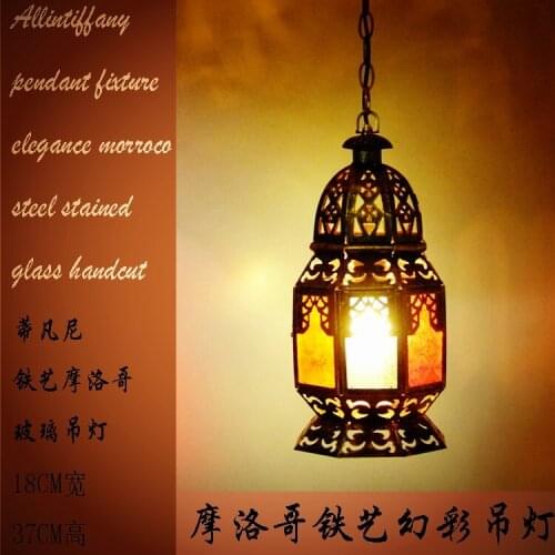 European Moroccan colored glass Iron Chandelier hallway hall Ming and Qing Dynasty teahouse bar iron hollow Chandelier