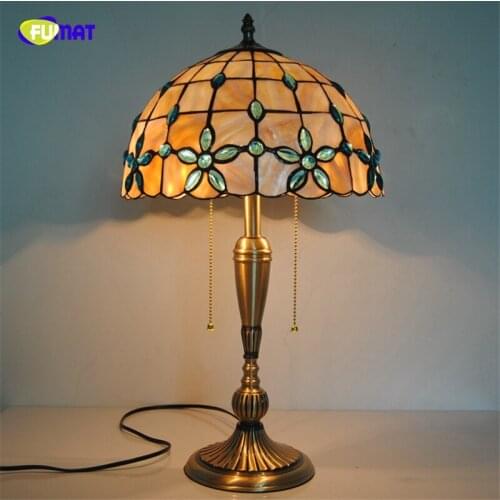 FUMAT Natural Shell Blue Floral Lampshade Table Lamps Tiffany Flowers Table Lights Home Decor BAR Living room Bedside Lights