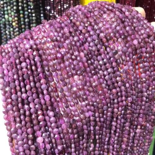 Small Faceted Beads 4mm Natural Rubys Stone Bead Oblate Loose Spacer Beads for Jewelry Making Necklace DIY Bracelet Accessories
