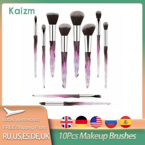 10 pcs Hot Styles 2019 Crystal Handle Makeup Brush Powder Foundation Brush Cosmetic Lip Brush Eyeshadow Brush Make up Brush Kits