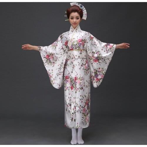 Samurai Costume Japanese Lady Kimono Women Oriental Printed Flowers Formal Dress Female Stage Show Yukata японская одежда