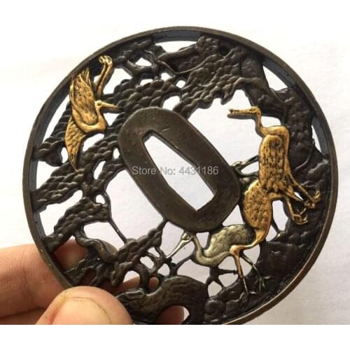 Beautiful Crane Theme Japanese Brass Guard Tsuba For Samurai Knife Katana Sword Guard Wakizashi HandMade Metal Crafts