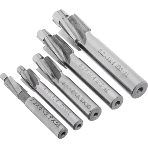 5pcs 4 Flute Countersink End Mill Set HSS AL Pilot Slot Drill Bit M3/M4/M6/M8 Milling Cutter For Aluminum Tool Steel