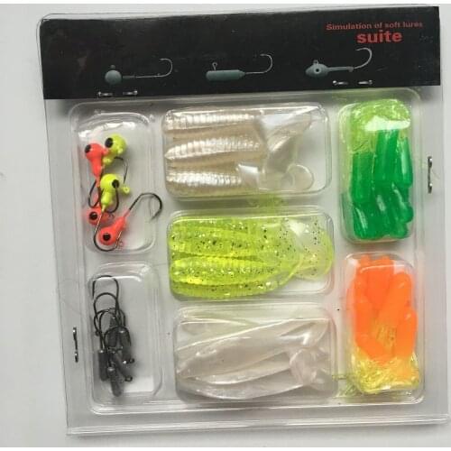 Fishing Lures Set 35Pcs Soft Plastic Worm Fishing Baits + 10 Lead Jig Head Hook Simulation Fishing Lure Fishing Tackle